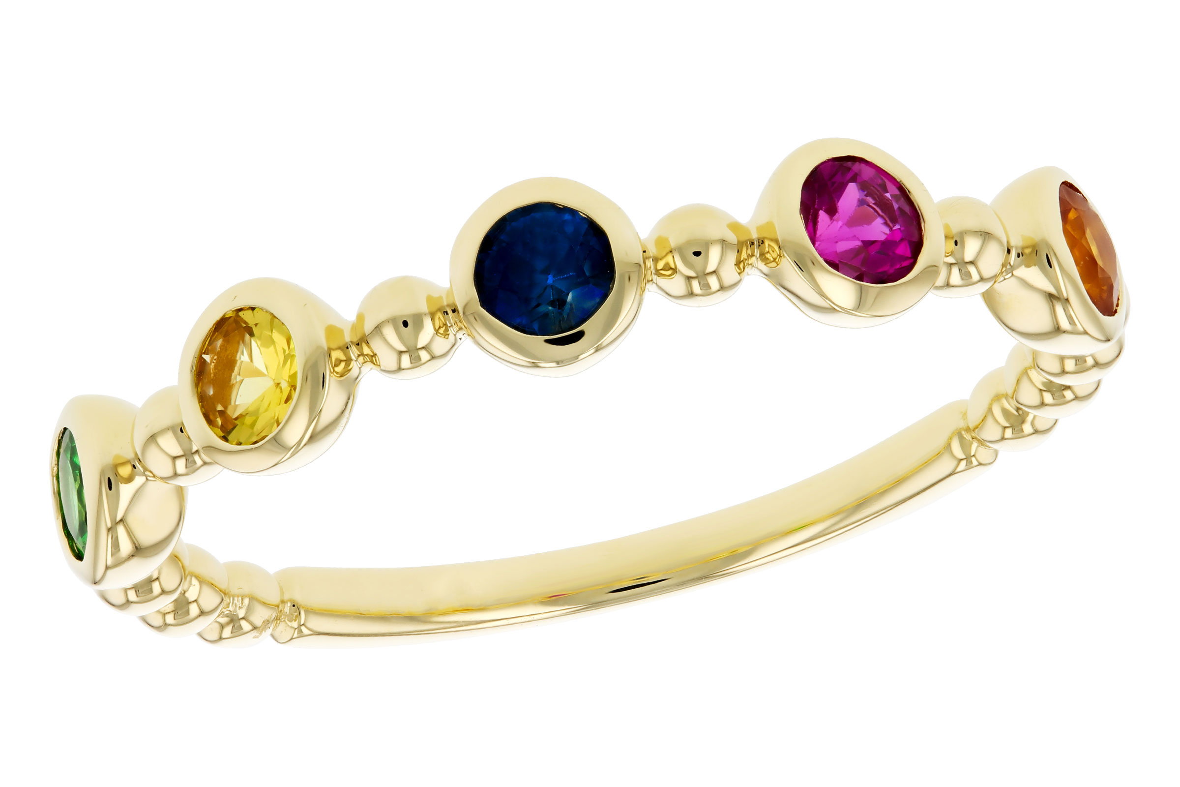 D284-91099: LDS WED RG .52 TW MULTI-COLOR SAPPH & GREEN GARNET