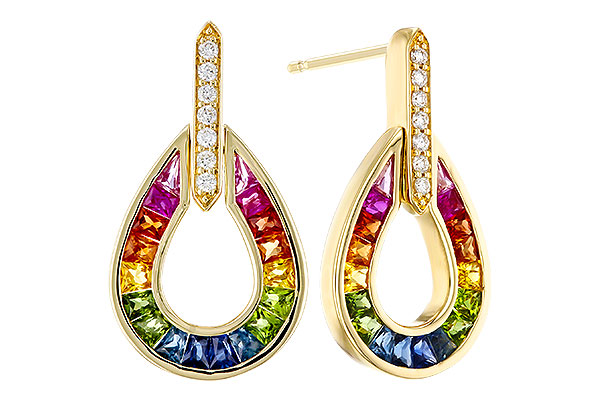 H284-02944: EARRINGS 1.18 MULTI-COLOR SAPP 1.25 TGW